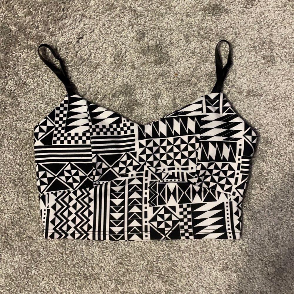 Tribal Print Black and White Sleeveless Bustier Crop top